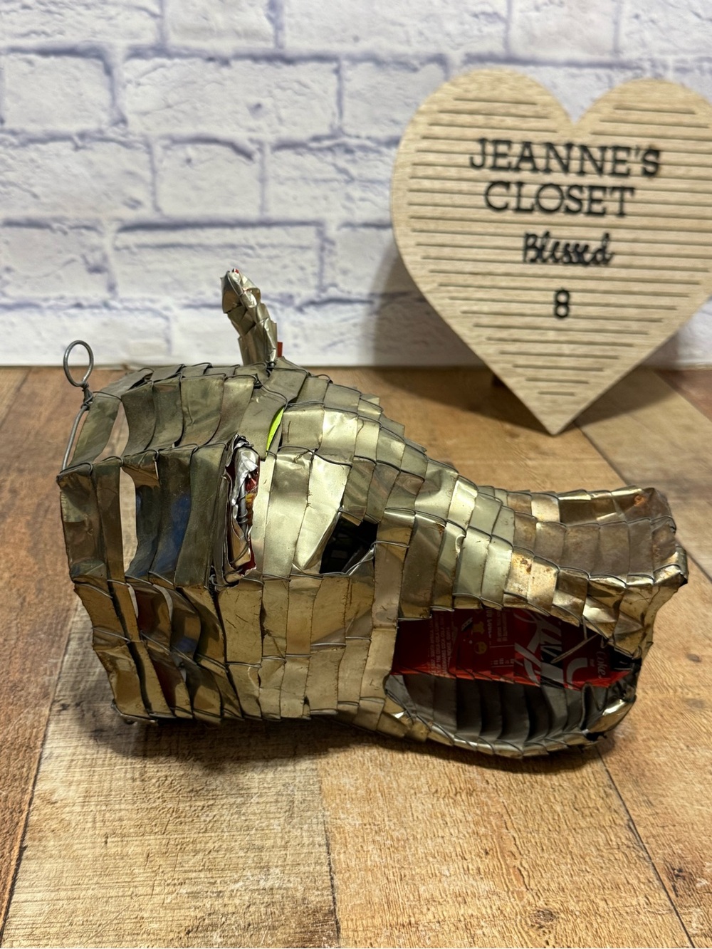 Handmade Recycled Soda Can Boar Sculpture Folk Art Upcycled Metal Animal Decor
P